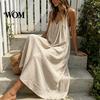 Sleeveless V-neck Dress Women's Spaghetti Strap Beach Sundress, Summer V Loose Fit Neck Cami Dress, Flowy Vacation Long Women