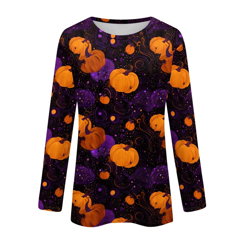 Women's Fashion Casual Long Sleeve Halloween Print Pullover Sweatshirt Crew Neck Top for Fall Seasonal Wear