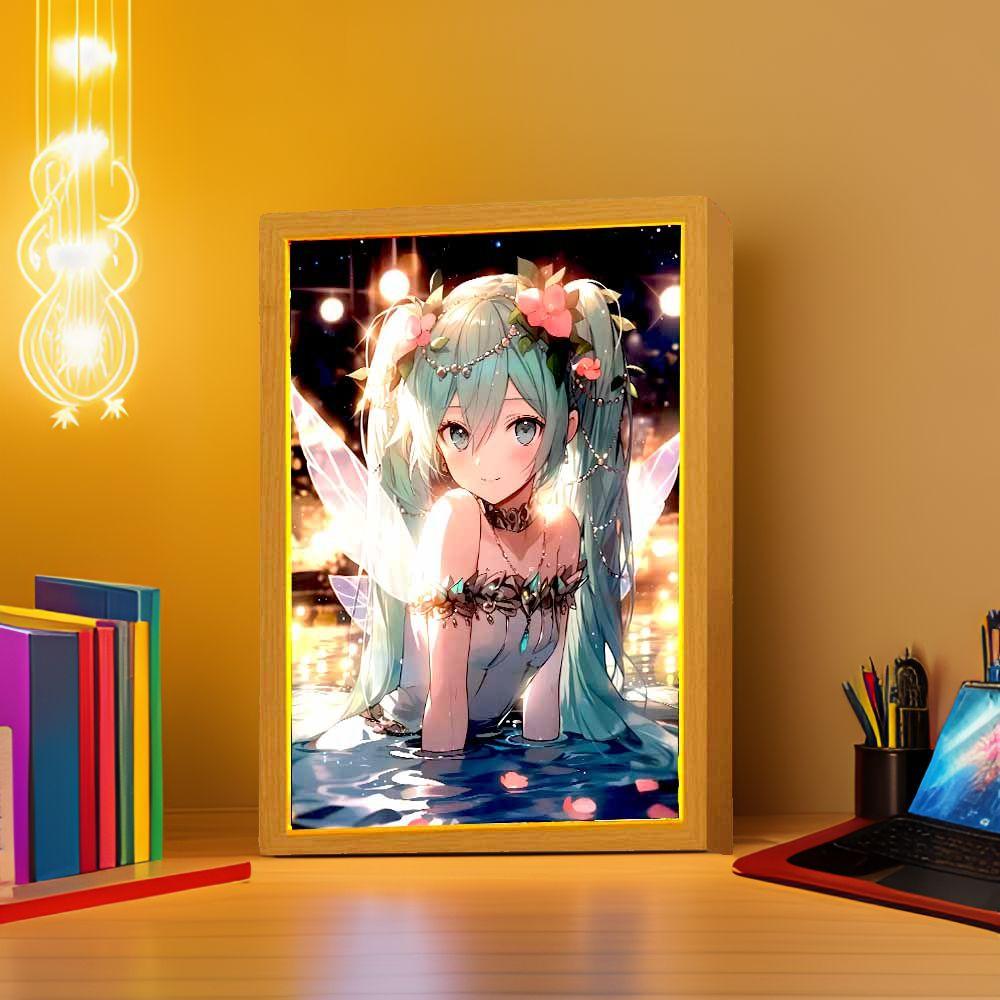 Anime Figure Hatsune Miku Light Painting Photo Frame Kawaii Action Figures Led Night Light PVC Collectible Model Toys Girl Gift