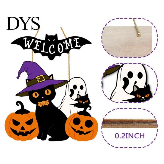 Spooky Home Decoration Halloween Wooden Welcome Door Sign, Pumpkin Ghost Bat Hanging Decor Sign for Yard, Party Entrance Rustic Wood Art Indoor