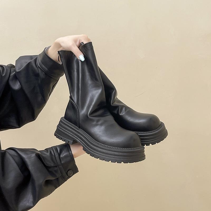 

Show thin legs, new wrinkled Martin boots 2025 autumn and winter thick-soled thick heel elastic pile Martin boots women s thin short boots 39