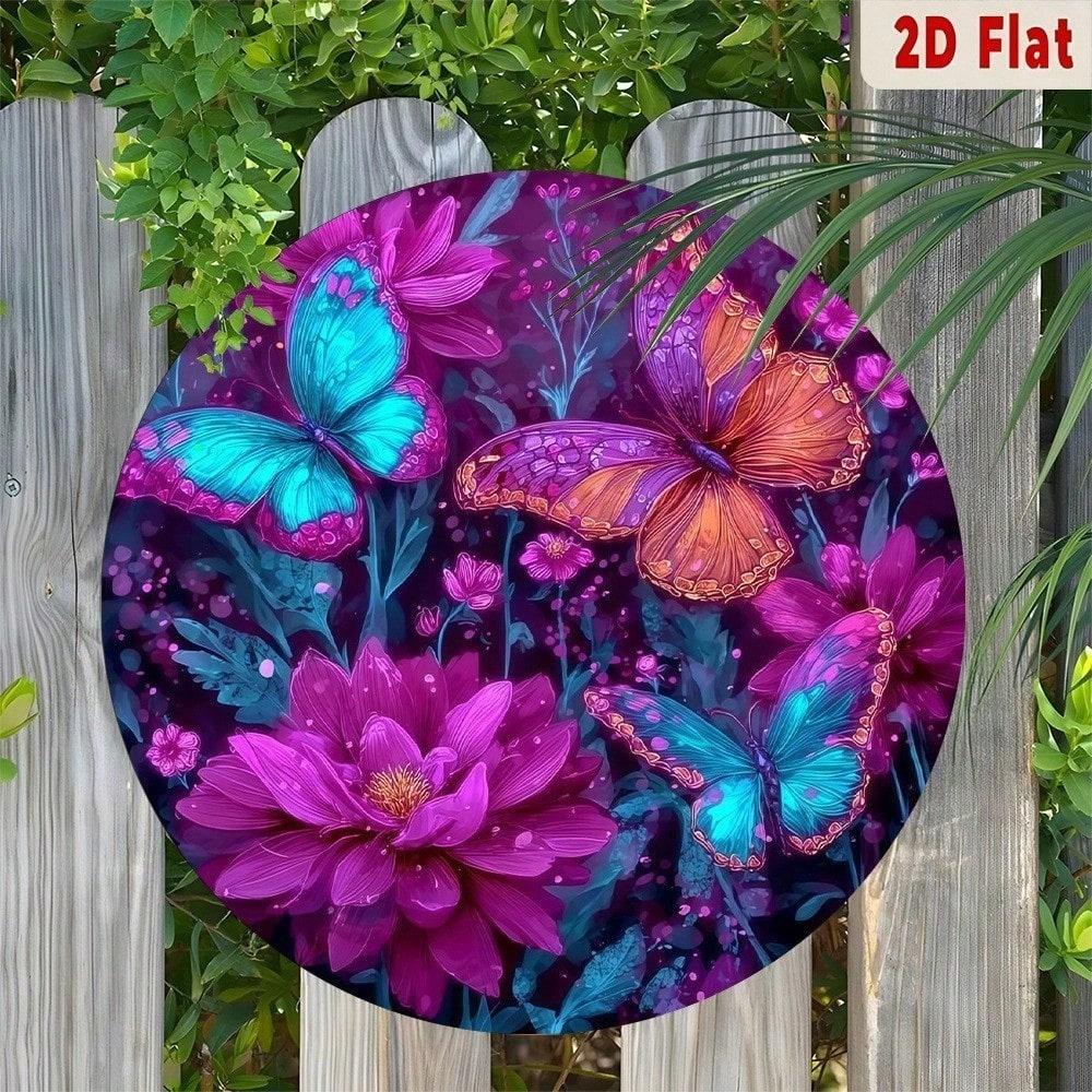 Butterfly and Purple Flower Wall Art, 2D Decorative Canvas Print for Home Decoration