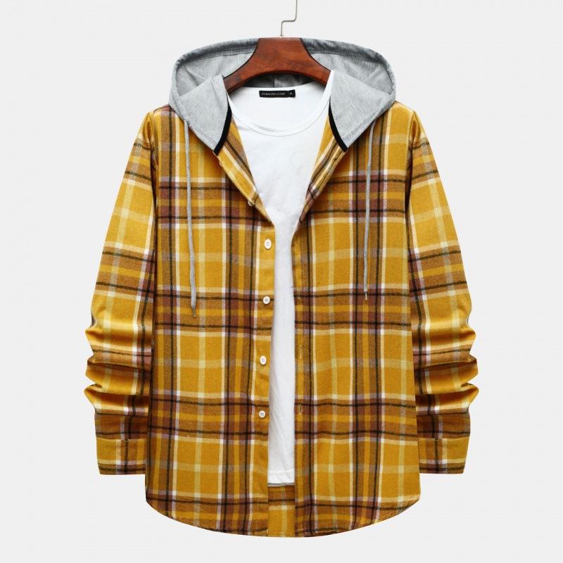 Herren Strickjacke Kapuzenhemd Kariert Übergröße Lässig Kapuzenshirt