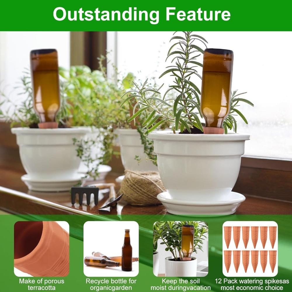 6pcs Terracotta Watering Spikes Plant Watering Devices Wine Bottle Automatic Plant Waterer for Vacations Self Watering Stakes