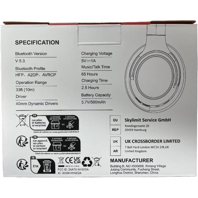 BERIBES Bluetooth Headphones Over Ear, 65H Playtime and 6 EQ Music Modes Wireless Headphones with Microphone, HiFi Stereo Foldable Lightweight