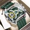 Men Clock LED Calendar Week Luminous Wristwatch Electronic Rectangle Silicone Strap Quartz Watch