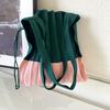 Yousheng Retro Pleated Shoulder Bag Drawstring Closure Tote Color-Blocking Knitted Foldable Shoulder Tote for Shopping Street Vacation