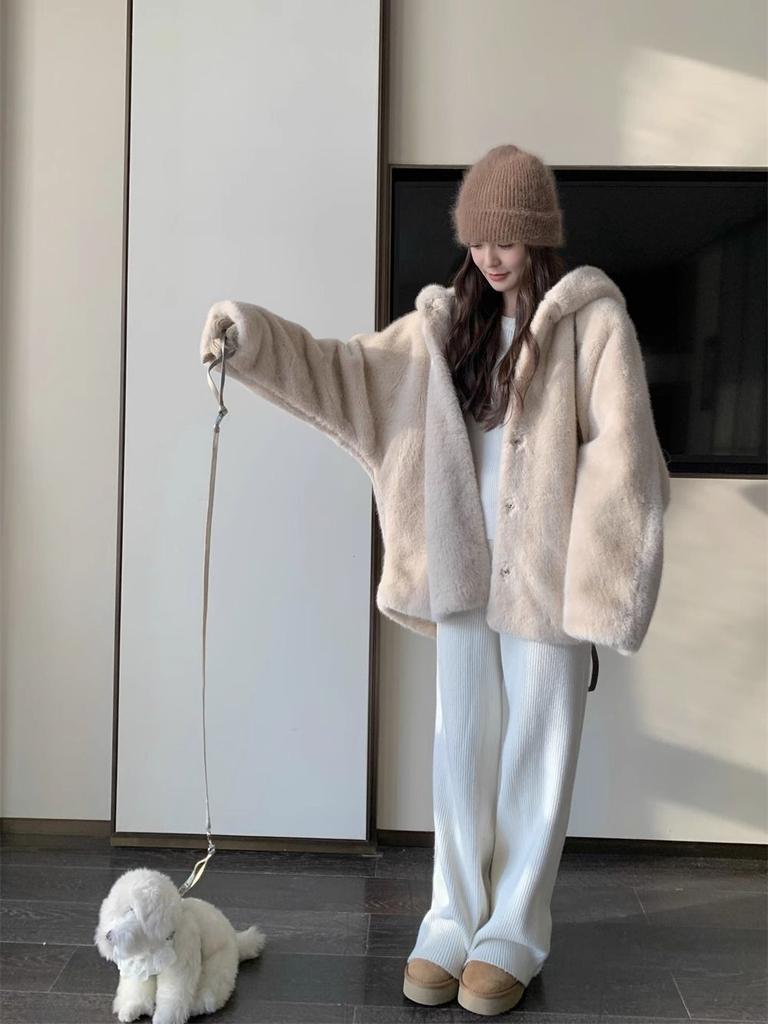 Rich Daughter Fur Coat Women's Autumn and Winter High-end Sense Hooded Loose Thickened Gentle Age-reducing Top Fluffy Coat