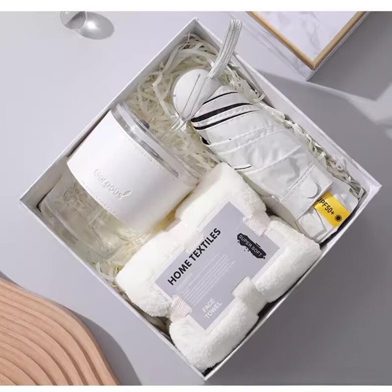 Bamboo Knot Glass Cup Gift Set Cup, Towel, Umbrella