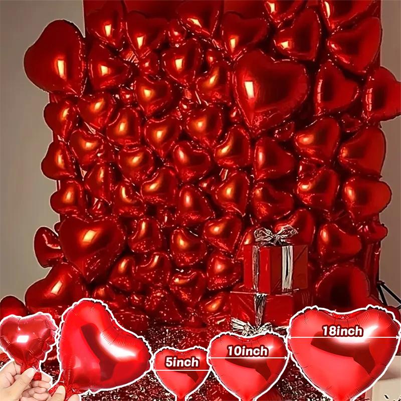 50pcs 5/10/18/32inch Aluminizer Red Heart Balloons Valentine's Day Romantic Atmosphere Scene Decor Wedding Birthday Background