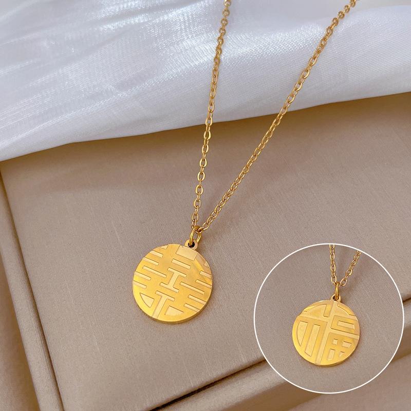 Titanium Steel China Fengfu Personalized Minimalist Wind Furnace Real Gold Necklace Female Collarbone Chain With