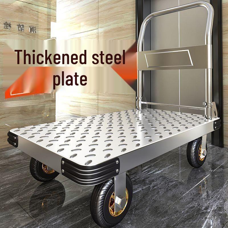 Foldable Steel Flatbed Hand Truck - Portable Small Trolley for Transporting Goods