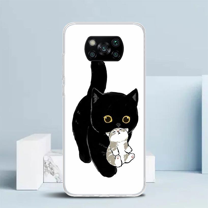 Cartoon Cute Black Cat Phone Case For Xiaomi Poco F7 Ultra X5 X6 X7 Pro M7 Redmi 15C 15 13C 13 12C 12 10C 10 10A 9 9C 9A 9T Cove