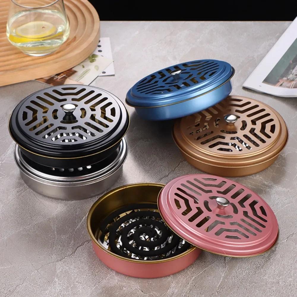 Stainless Steel Mosquito Incense Box with Lid Hollow Design Mosquito Coil Holder Indoor Outdoor Fireproof Mosquito Incense Tray