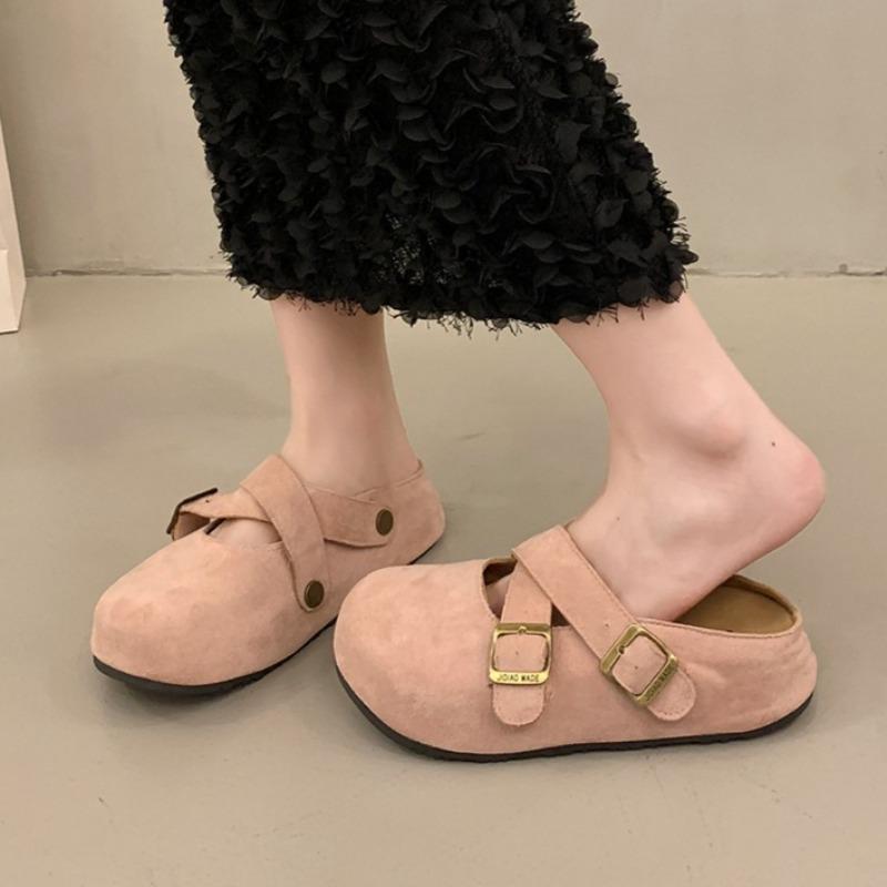 

Модные женские балетки на платформе, шлепанцы, 2025, лето, замшевая обувь, модная обувь с пряжкой, новые тренды, повседневные сандалии-слингбэки для ходьбы 40 розовый
