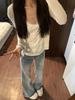 Light Blue Plush High-Waisted Micro-Flare Jeans for Women - 2025 Spring/Autumn Loose Fit Floor-Length Bell Bottoms
