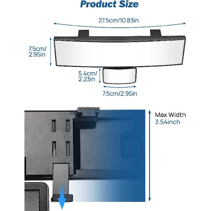 JOYTUTUS Car Rear View Mirror With Baby Mirror, Universal 11 Inch Panoramic Convex Rearview, Clip-On Wide Angle Rear View Reduce Blind Spot