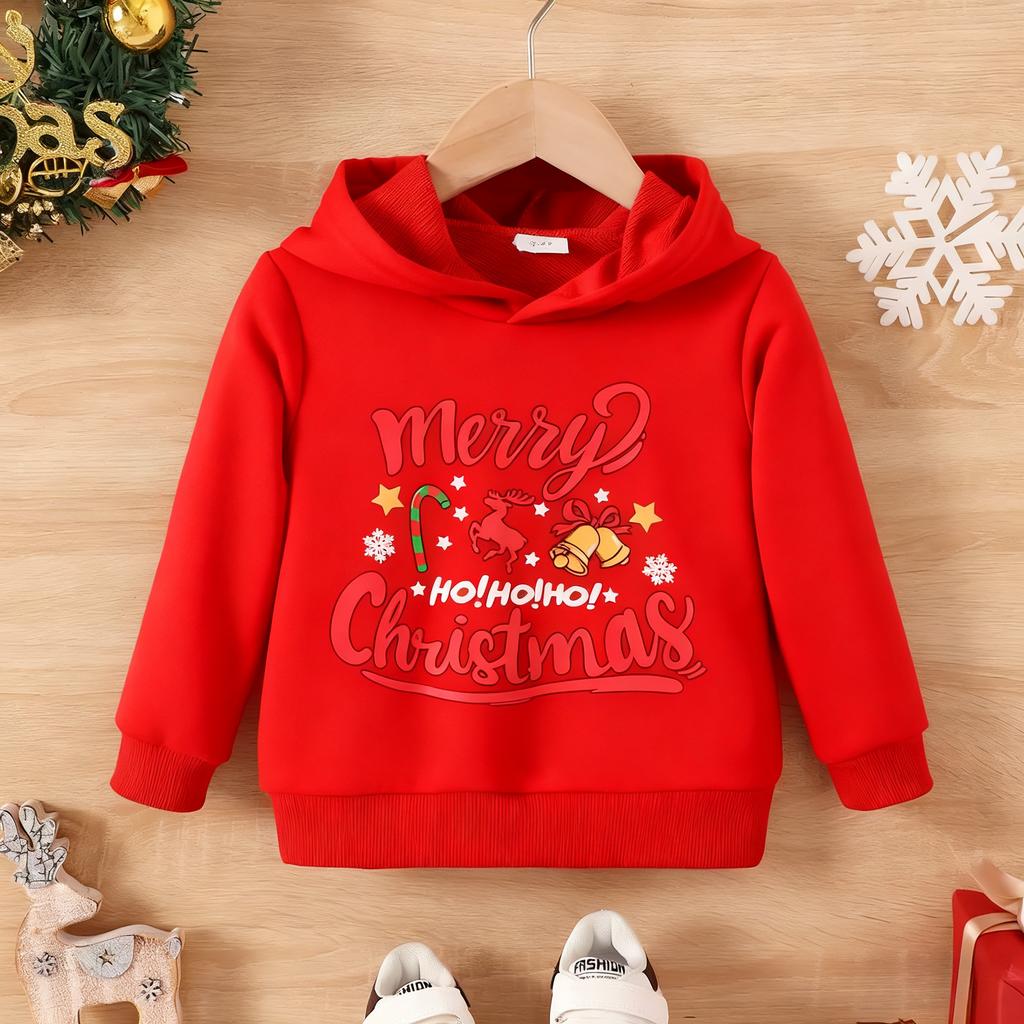 Christmas Element Print Children Hooded Sweatshirt Boy Girl Autumn Winter Daily Outdoor Vacation Casual Loose Warm Sportswear