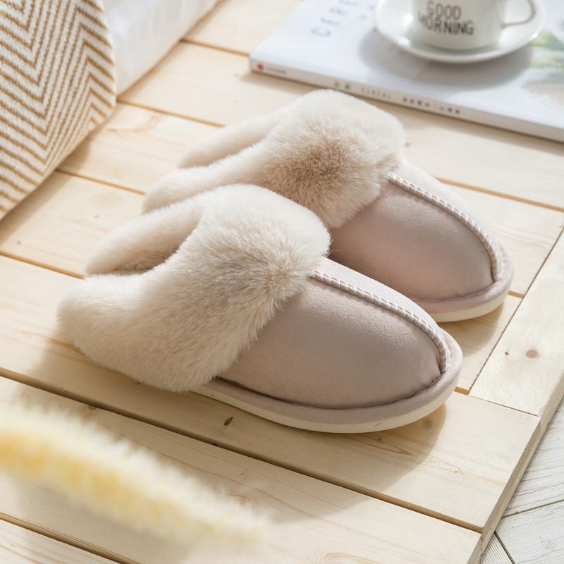 Women's Non-Slip Plush Cotton Slippers: Warm Couples' Footwear for Home in Autumn and Winter