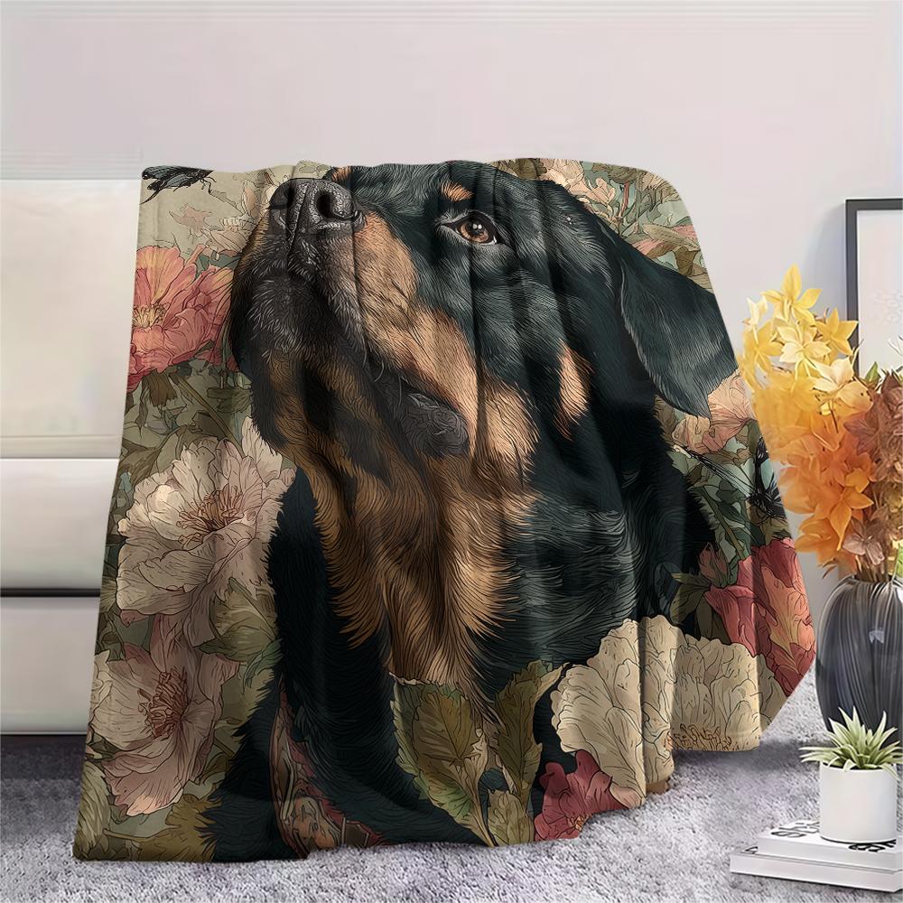 Rottweiler and Grass,pattern Flannel Blanket, High quality Comfortable for All Seasons, Home Decor, Warmth and Comfort, Perfect for Gifts.