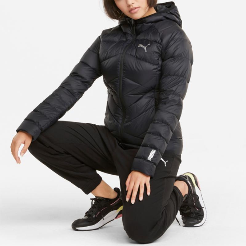 Puma Dámská péřová bunda s kapucí s potiskem loga svrchní oblečení černá 846298-01
