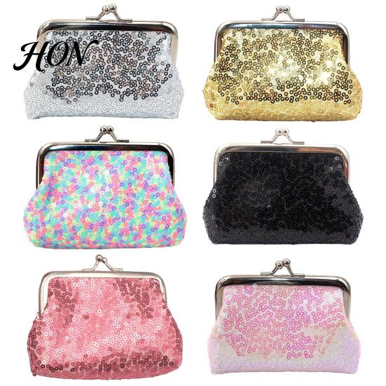 Card And Coin Organizer Women Purse, with Metal Hinge Kiss-lock Design, Lightweight Portable Elegant Wallet Mini Wallet, Sequined Glitter Vintage