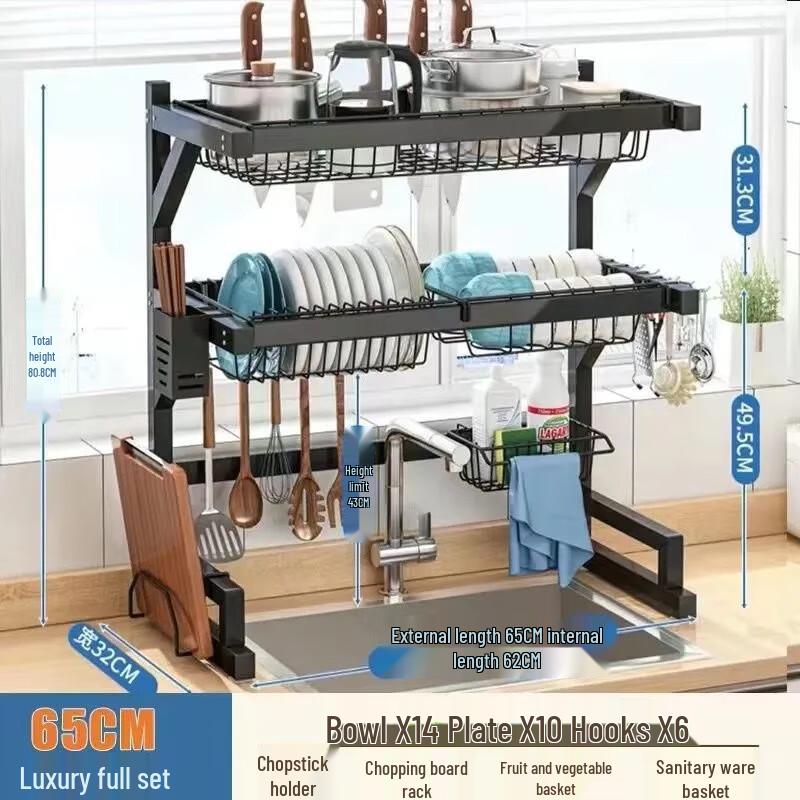 ZISIZ Over-Sink Double-Layer Dish Drying Rack