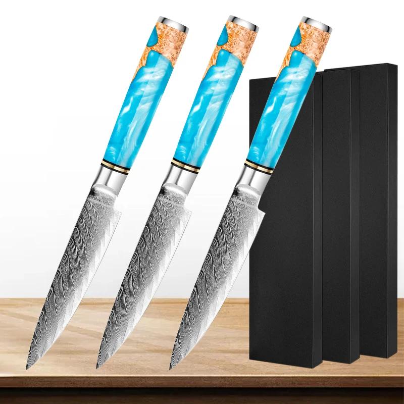 Professional 5 Inch Utility Knife Damascus Steel VG-10 Blade Peeling Paring Knife Cutting Fruit Vegetables Small Kitchen Knives