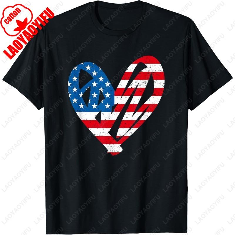 4th July Partiotic Heart Independence Day Mens Womens TShirt Simple Patriotism Clothing Casual Loungewear Unisex Adult Tops Gift