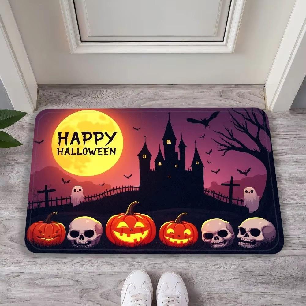 Ghost Castle Halloween Flannel Decorative Carpet, Anti-Slip and Comfortable Home Decoration for The Entrance Foyer
