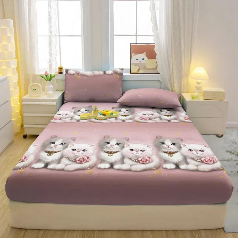 1 Cartoon Fun Animal Printed Matte Fitted Sheet, Bedroom Printed Bed Cover, Bedding (Excluding Pillowcases)
