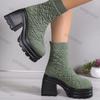 Bottes en Tricot Épais pour Femmes Bottes Chaussettes Stretch Hiver 2026 Nouvelle Mode Automne Femme Plateforme à Enfiler Talon Carré Botas De Mujer