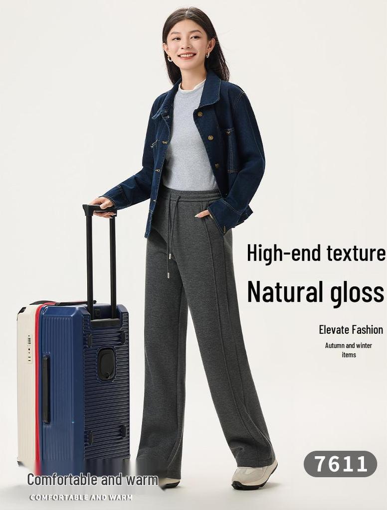 Women's Fashionable Gray Fleece-Lined Winter Pants: Petite, Narrow, or Wide-Leg Acetate Wool Sweatpants.