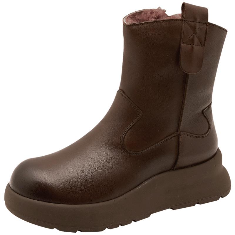 2025 autumn and winter new mother shoes round head side zipper platform short boots Martin boots women's wedge heel cotton boots factory