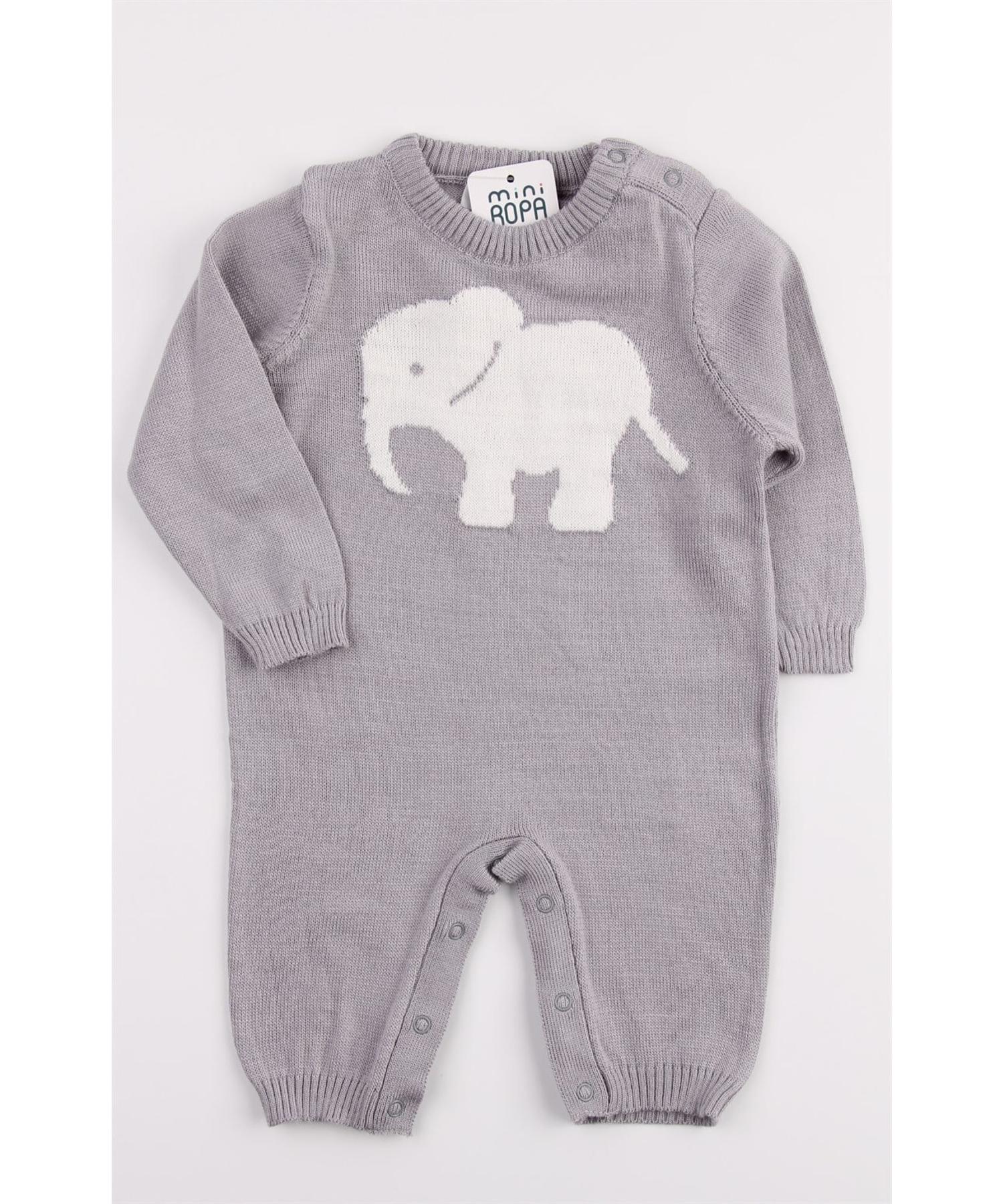 

Трикотаж со слоненком без пинеток Серые зимние детские комбинезоны