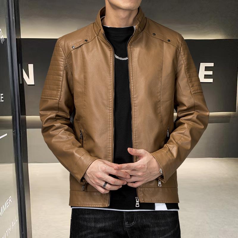 Autumn and Winter New Men's Korean Fashion Stand-up Collar Jacket Leather Jacket Tide