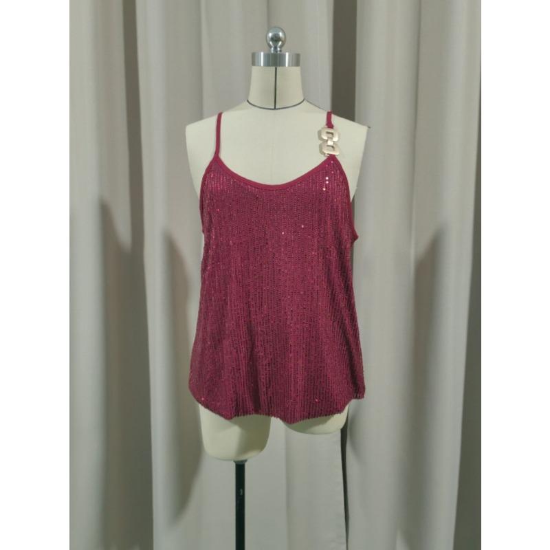 Nuovo Canottiere Gilet con Scollo a V e Paillettes per Donne Sexy Maglia Base Capospalla Senza Maniche Top a Canotta Larghi Moda Dolce Elegante Camicetta