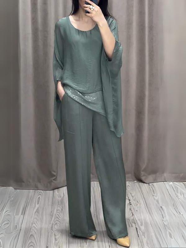 

2026 European & American Fashion Raglan Casual Set: Short Sleeve Top & Long Pants S