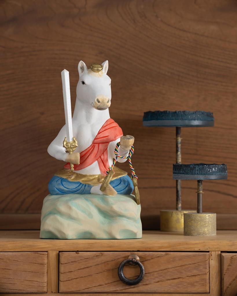 Fudoson Cat Horse Amulet for Protection from Evil Reiwa 8 Year of the Horse Zodiac Ornament Hinoki Pale Color Sculpted by Butsuya Year of the Wood