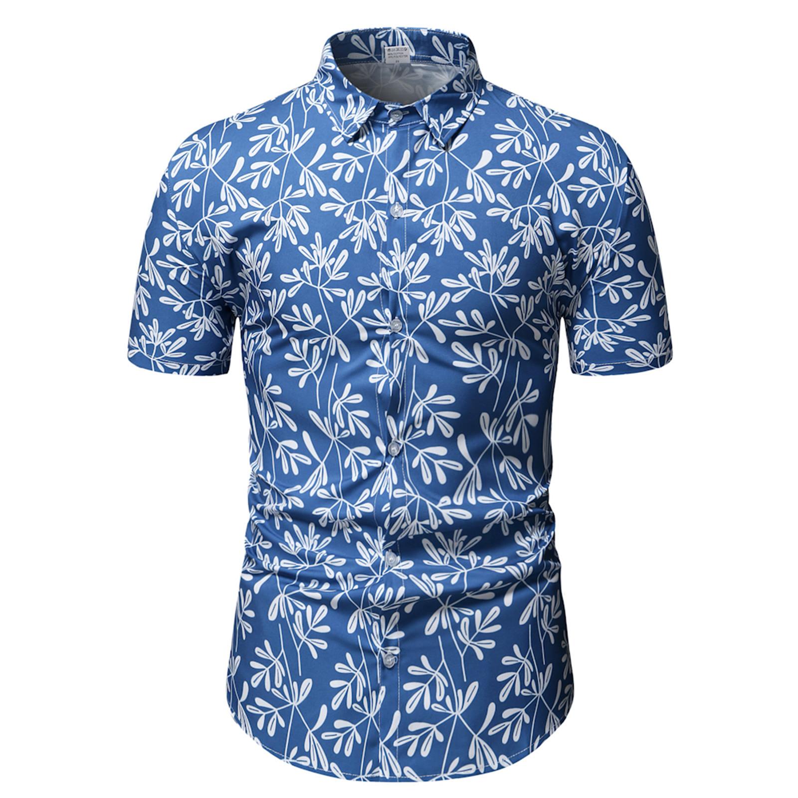 

Мужская мода в этническом стиле с коротким рукавом, повседневная гавайская рубашка с принтом, блузка, футболка XL синий