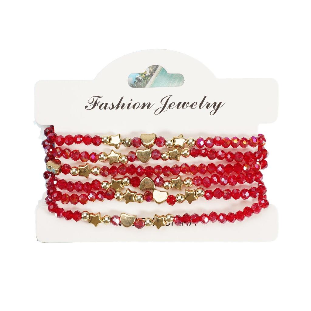 Bohemian Faux Crystal Beaded Bracelet Set - 6 Handmade Pieces
