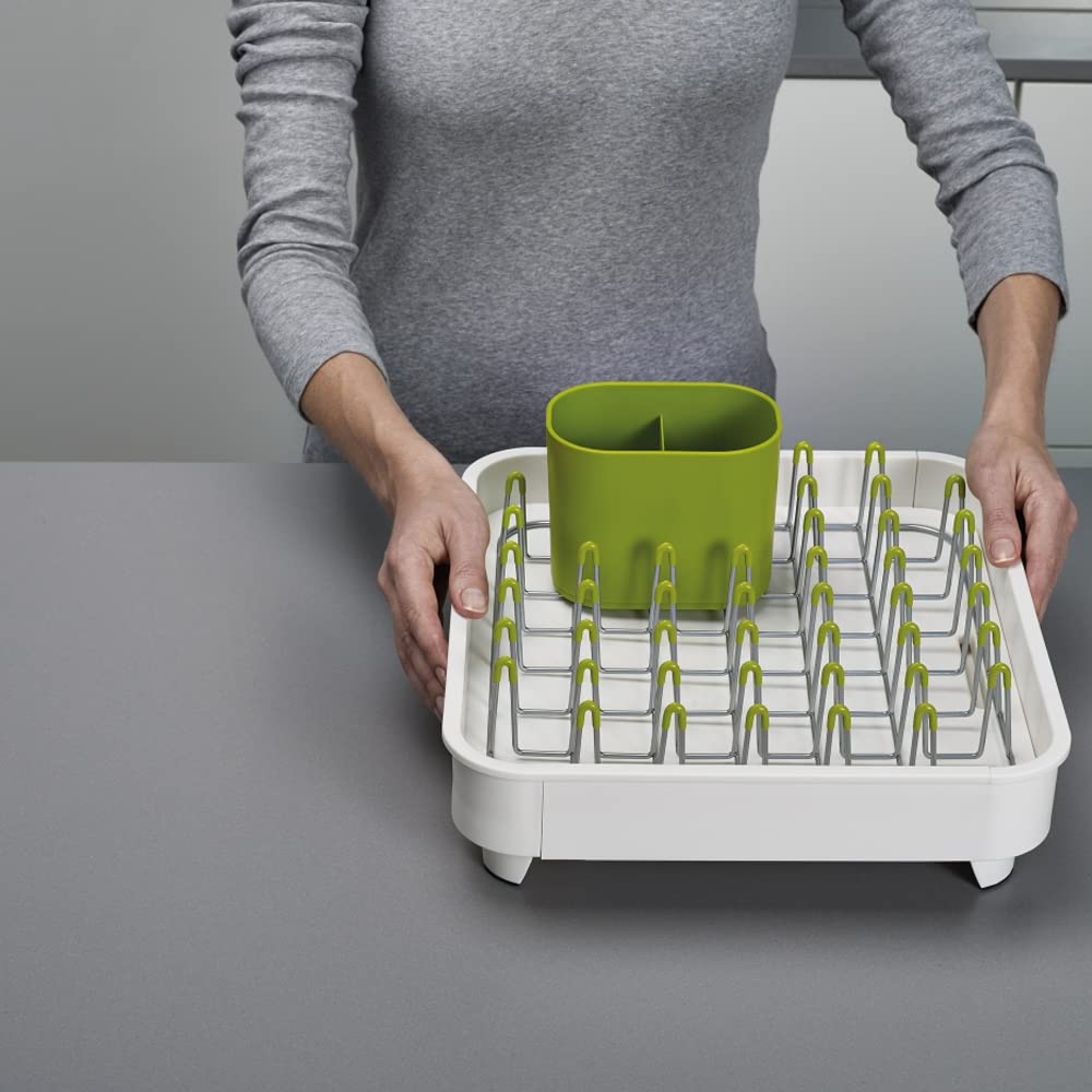 Joseph Joseph Extend Telescopic Drainer Drying Rack for Sinks with Removable Cutlery Holder and Swivel Drainer Spout Off 85071 - - White/Green