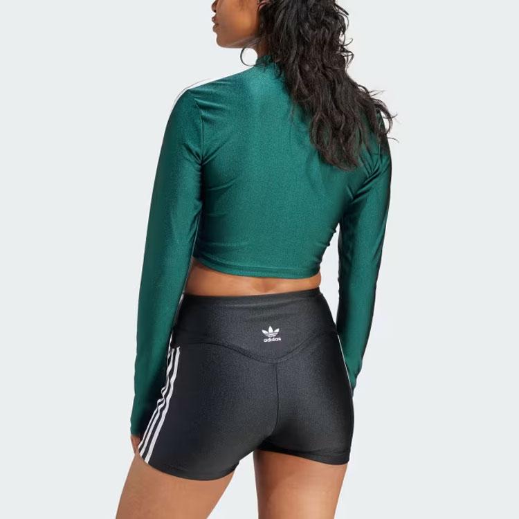 Adidas Top cu mânecă lungă decupată cu 3 dungi Originals, cu gât înalt, Topuri pentru femei, verde IR8136