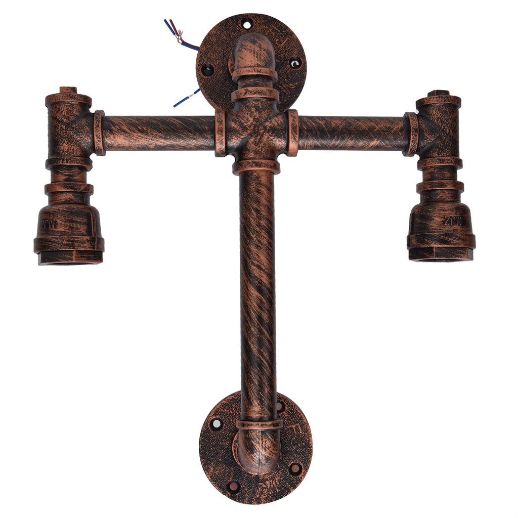 Iron Wall Lamp Double Head Water Pipe Lamp Steampunk Wall Lamp with E27 Socket for Industrial