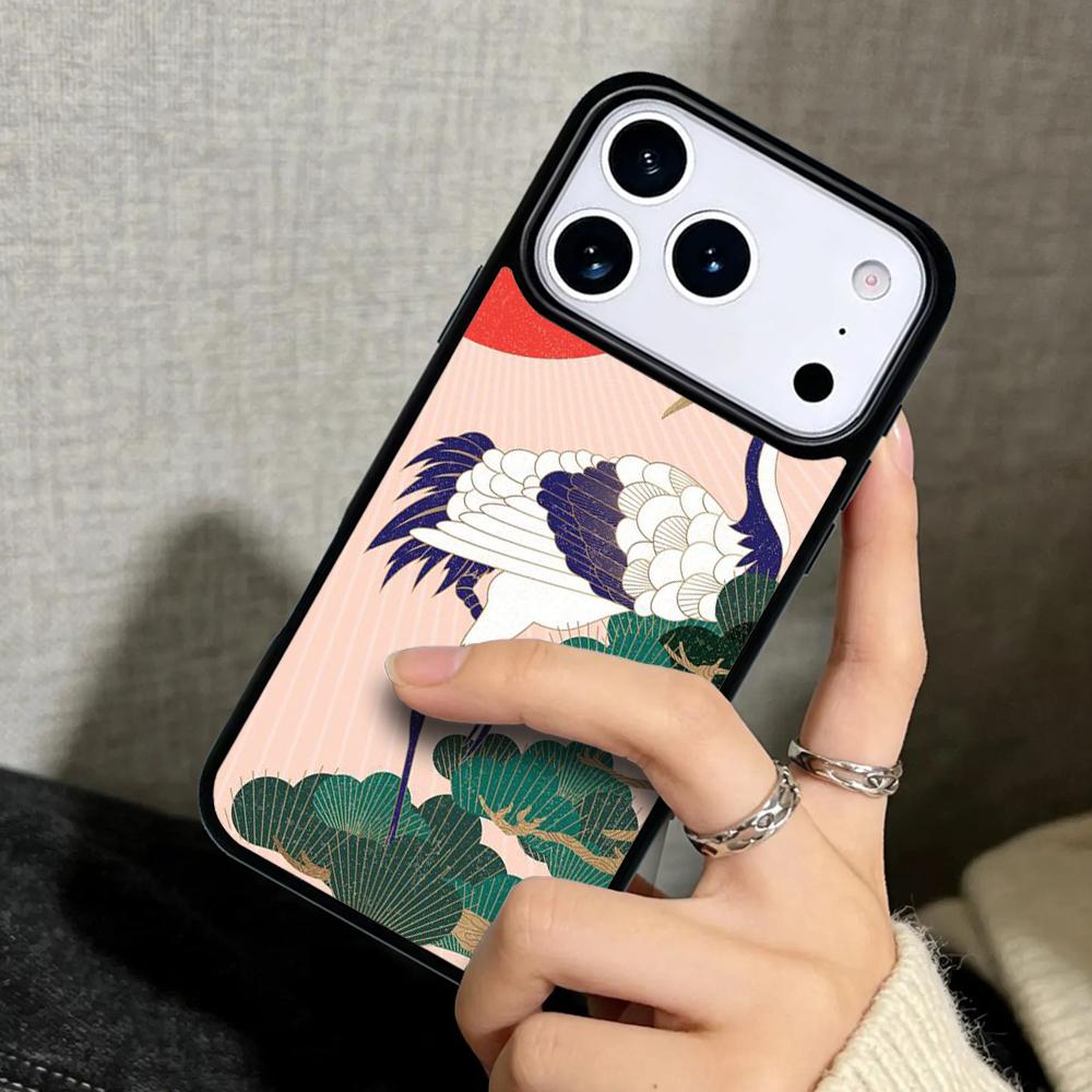 Capa Case for iPhone 17 Air 16 Pro Max 15 Plus 11 13 Mini 14 12 Back Phone Cover Red-crowned Crane Bird