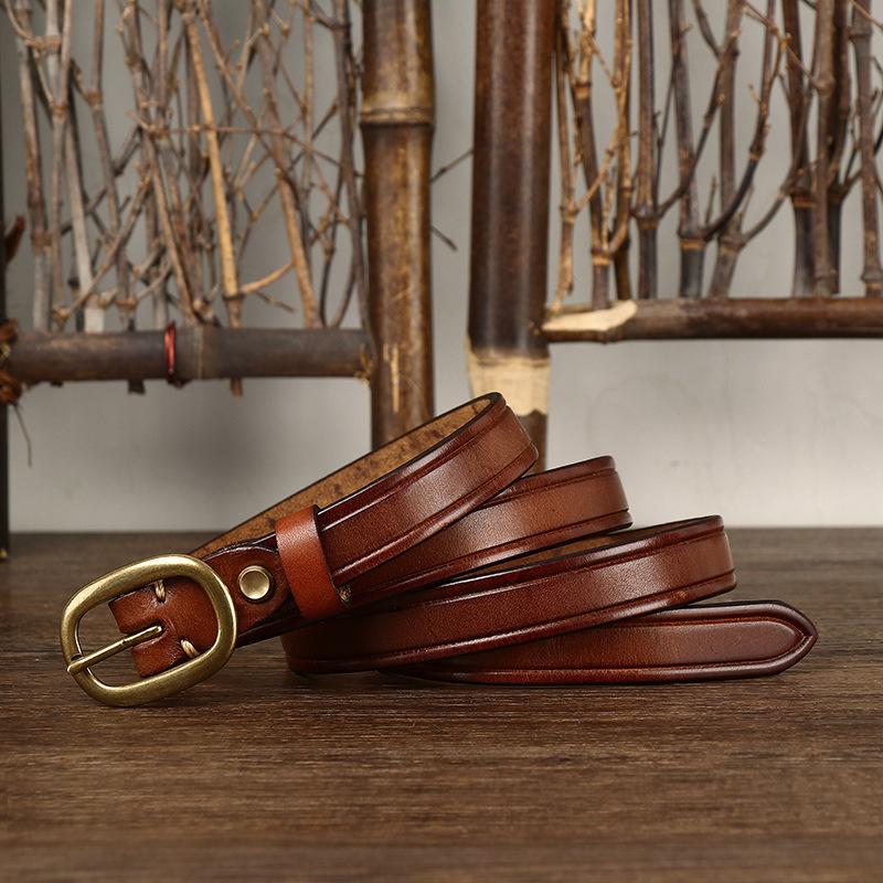 

Женский модный ремень в стиле ретро, ​​универсальные джинсы из натуральной кожи крупного рогатого скота, декоративный тонкий ремень 115cm