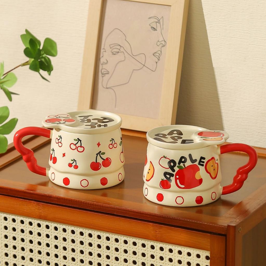 Creative Fruit Ceramic Cup Cartoon Mug Souvenir Summer Fresh Girls Water Cup with Cover High Looking Cup