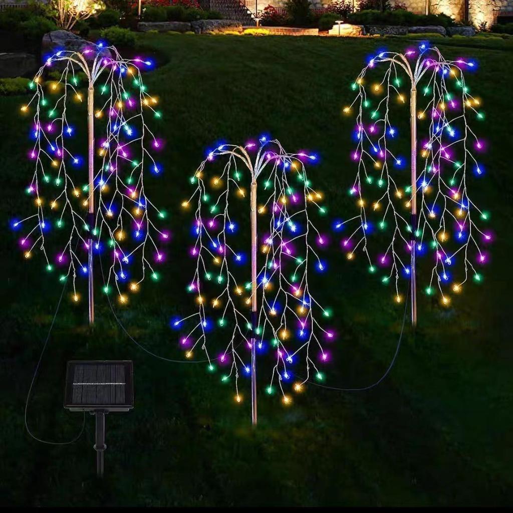 Solar Firecracker LED Lawn Lights: Copper Wire Firework String for Courtyard and Christmas Decor.