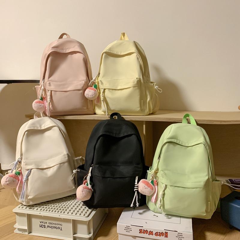 Small Fresh Solid Color Simple Student Schoolbag Art Soft Sister Large Capacity Primary School Students Junior High School Backpack