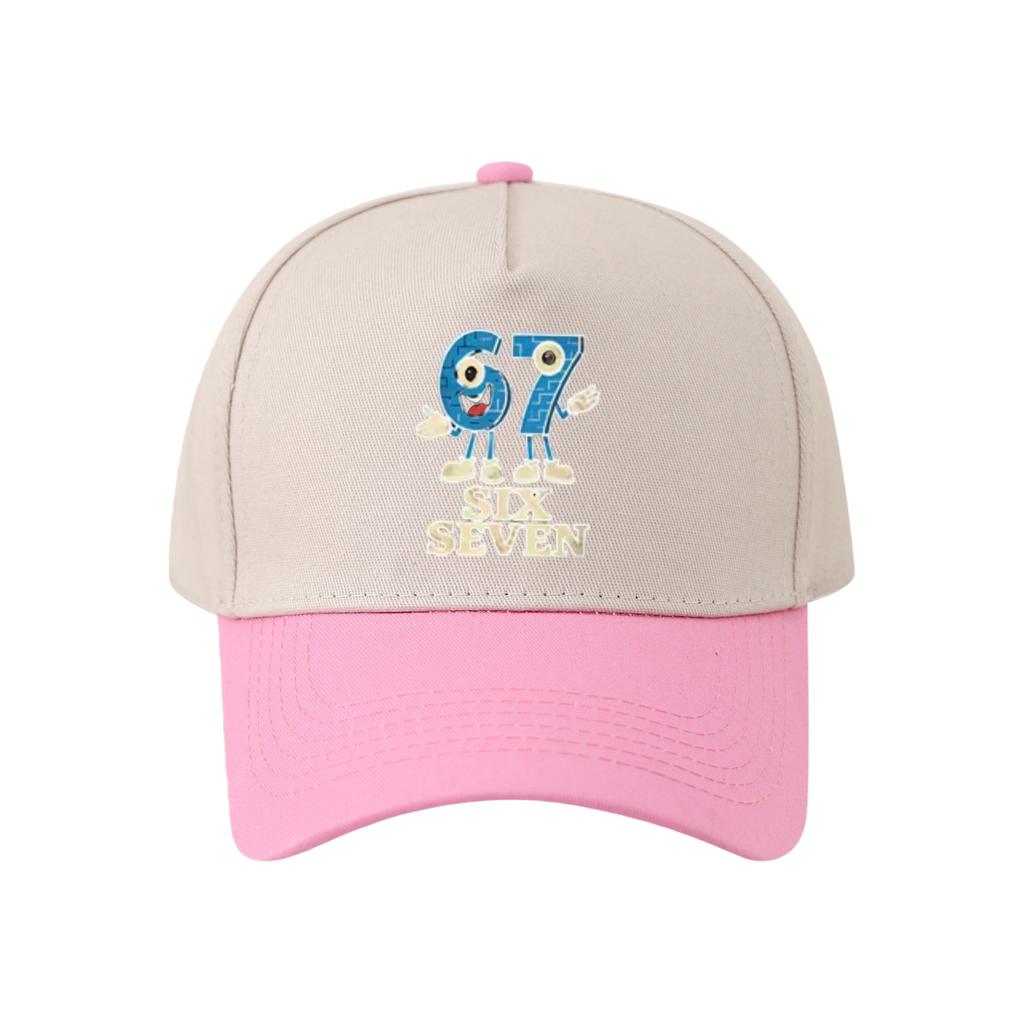 Retro Color Blocked Baseball Cap,Unisex 67 Six Seven   Breathable and Versatile Sun Shading Duckbill Cap